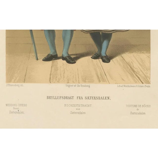 Norwegian Wedding Dress from Saetersdalen – Tonsberg Edition, 1860s This striking 19th-century chromolithograph shows a...