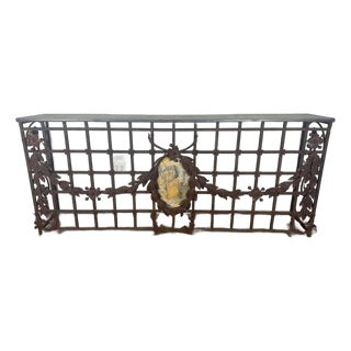 Monumental Hand-Wrought Iron Console With Stone Medallion and Classical Garlands For Sale