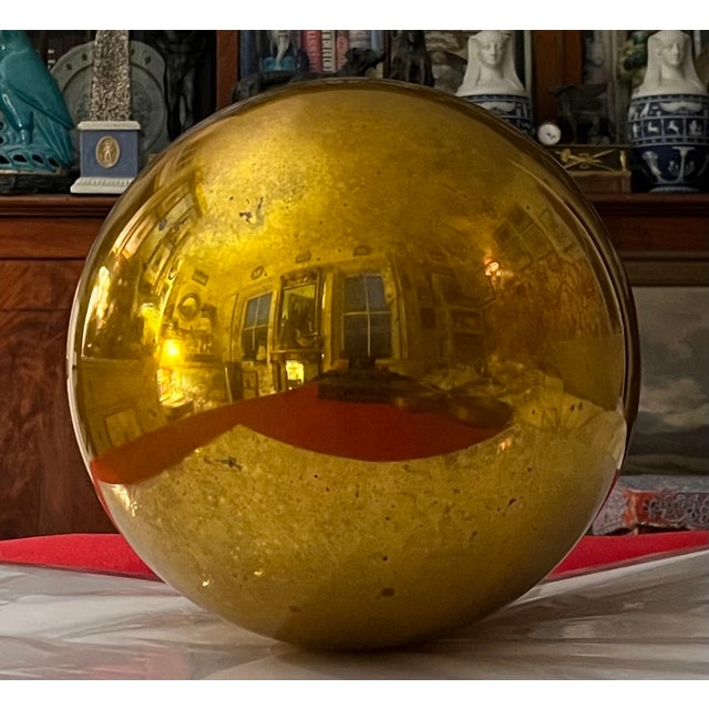 Victorian Very Large 19th Century German Gold Mercury Glass Kugel Sphere or Witch's Gazing Ball For Sale - Image 3 of 9