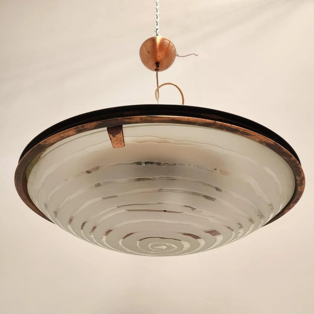 Vintage Copper and Glass Hanging Light, 1950s For Sale - Image 4 of 11