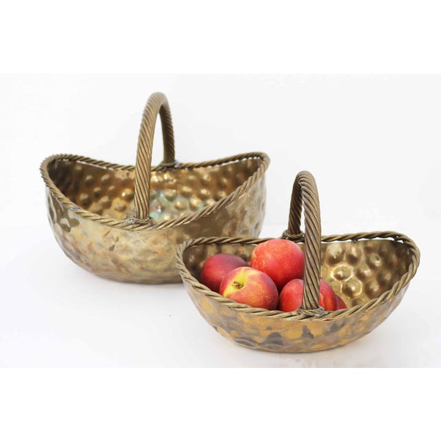 Set of 2 brass plant baskets/cachepots in the shape of a picnic basket can also be used as a fruit basket germany, 1940s...
