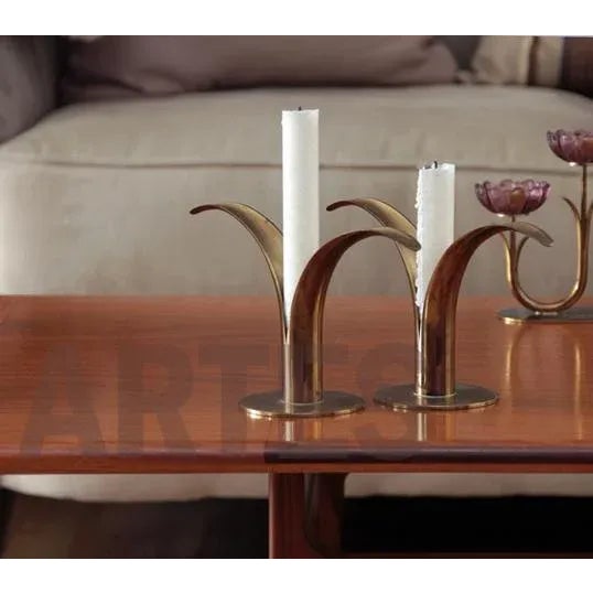 Metal Mid-Century Swedish Brass Candlesticks- a Pair For Sale - Image 7 of 8