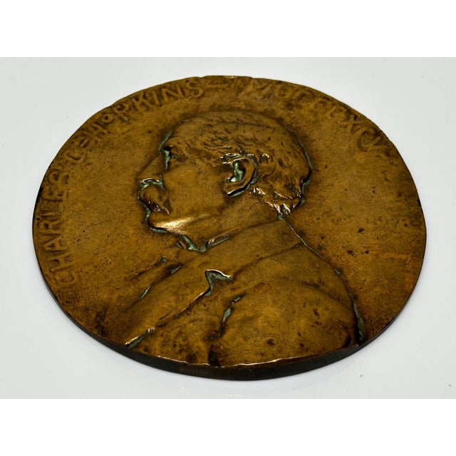 Rare 19th Century English Victorian Gilt Bronze Portrait Medallion Plaque, Charles Hopkins, 1895 For Sale - Image 15 of 17