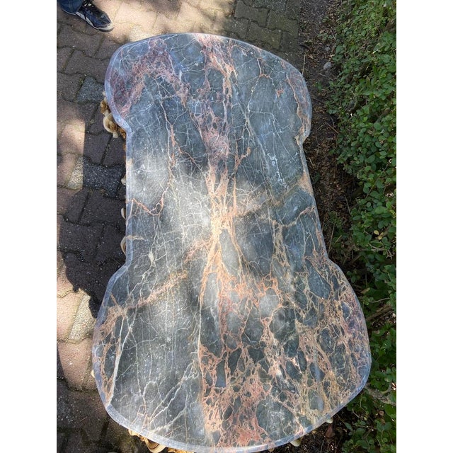 1980s Louis XVI Style Antique White Beech Marble Coffee Table For Sale - Image 12 of 18