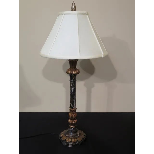 1990s 1990s Wildwood Lamps Faux Marble Paint Decorated Table Lamp With Shade For Sale - Image 5 of 5