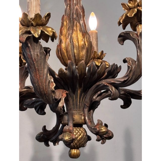 Mid 20th Century Italian Rococo Style Gilt Wood Chandelier For Sale - Image 9 of 9