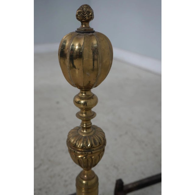 Pair Antique Brass & Iron Fireplace Andirons For Sale - Image 10 of 11