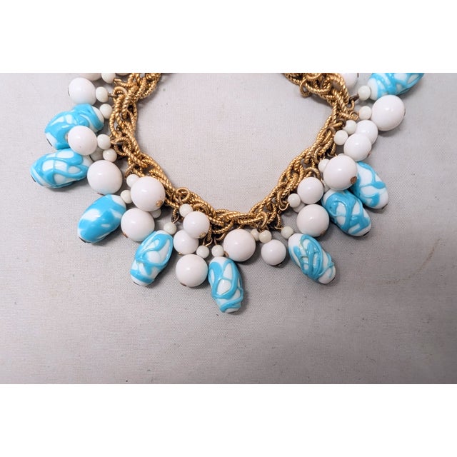 Vintage Napier Book Piece Goldtone Blue & Turquoise Art Glass Charm Bracelet, 1967 For Sale - Image 14 of 15