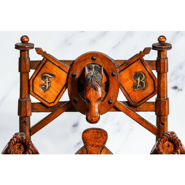 Victorian Unique Victorian Hand Carved Horse Equestrian Theme Antique Double Inkwell Desk Inkstand For Sale - Image 3 of 17