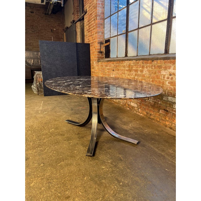 Metal Mid 20th Century Attributed to Florence Knoll Oval Emperador Marble Top Dining Table on Borsani Chrome Steel Base For Sale - Image 7 of 12