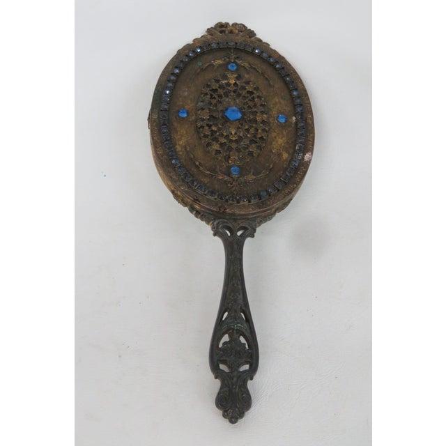 E&jb Empire Jeweled Hand Held Vanity Mirror 1920s Filigree Ornate Brass 4773b For Sale - Image 14 of 16
