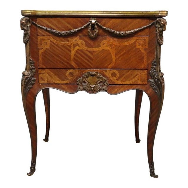 Linke Inspired French Marquetry Marble Top Table With Bronze Mounts 19thC For Sale - Image 16 of 17