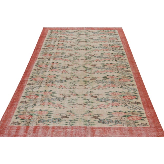 Transitional 1960s Vintage Zeki Müren European Style Rug With Floral Patterns Form Rug & Kilim For Sale - Image 3 of 7