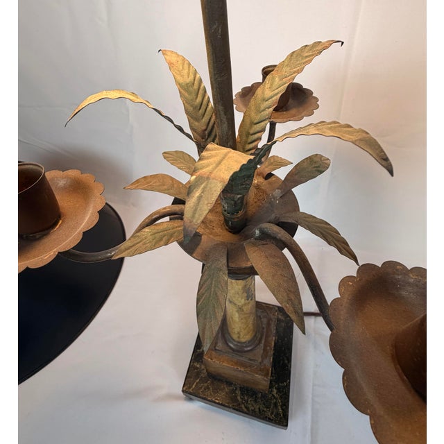 Mid 20th Century Mid 20th Century Hollywood Regency Tole Palm Tree Candelabra Table Lamps For Sale - Image 5 of 11