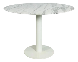 Round Carrara Marble Pedestal Dining Table With White Steel Base