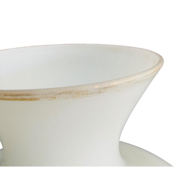 Vintage Toyo Japan 9" Opal Glass Vase - Hand-Painted Pheasant & Peony, Satin White Translucent Glass, Mid-Century Asian Decor, Gold Trim For Sale - Image 10 of 13