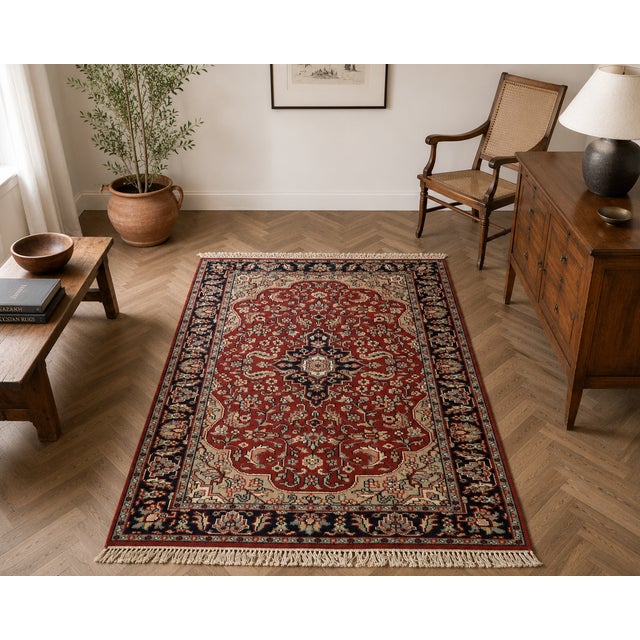 1960s Hand-Knotted Jaipur Wool Rug with Floral Design, India, Late 20th Century For Sale - Image 5 of 9