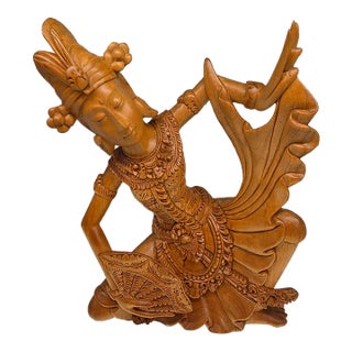 Late 20th-Century Balinese Modernist Legong Dancer – 10-Inch Wood Carving For Sale