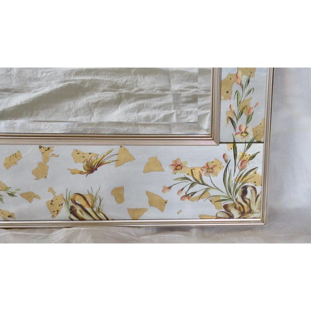 C.1970's LaBarge Chinoiserie-Style, Silver & Gold Leaf Burnished, Reverse Painted Eglomise Mirror For Sale - Image 12 of 18
