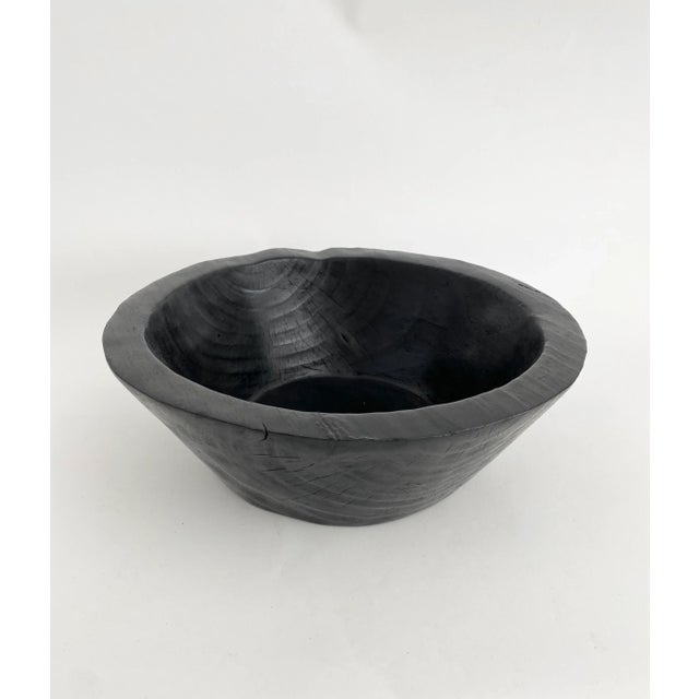 Ebony Artisan Hand-Carved Teak Wood Black Bowl For Sale - Image 8 of 8