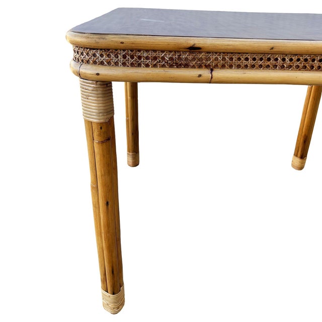 1950s Restored 4-Strand Legs Rattan Dinette Dining Table W/ Formica Top & Wicker Sides For Sale In Los Angeles - Image 6 of 9