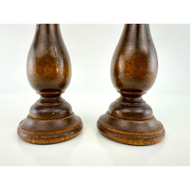 Vintage Mid Century Turned Walnut Wood Candlesticks - A Pair For Sale In Little Rock - Image 6 of 9