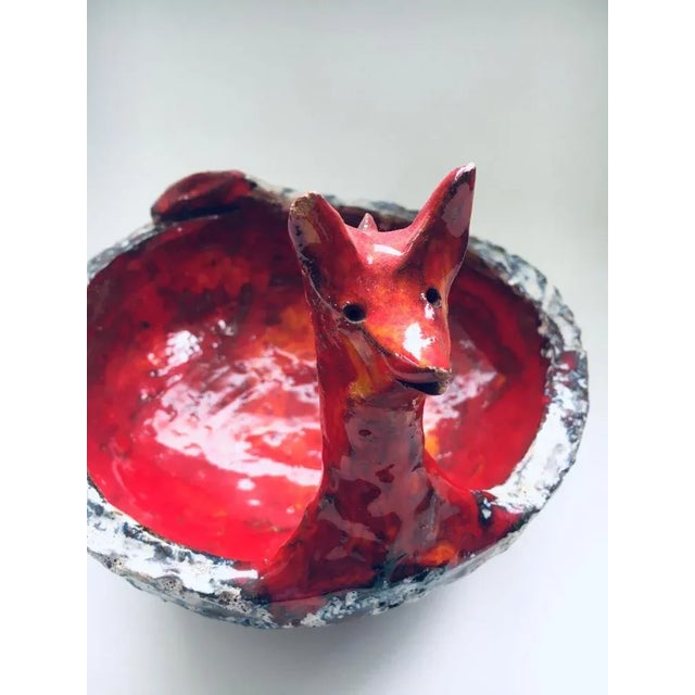 Vintage Mid-century Art Ceramic Mystical Figural Dish, made in Belgium 1960's. Handcrafted handmade pottery dish with...