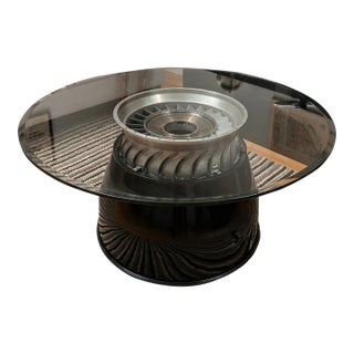 Jet Engine/Turbine Coffee Table W/Round Glass For Sale