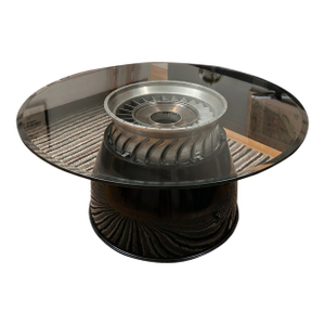 Jet Engine/Turbine Coffee Table W/Round Glass