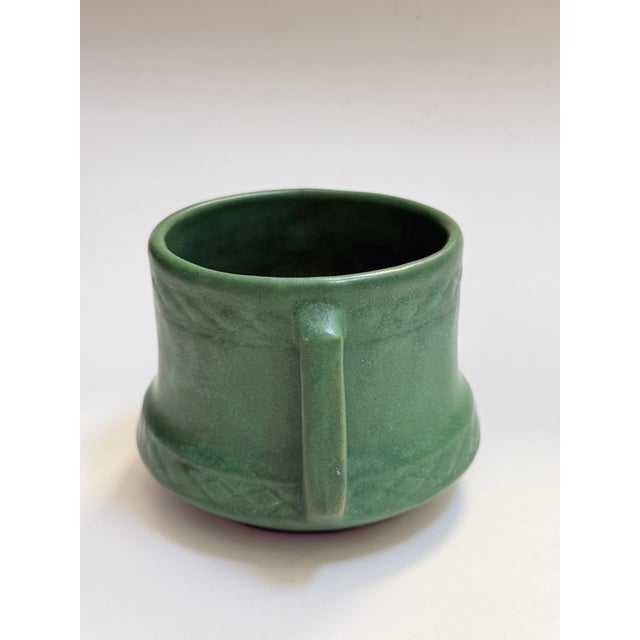 Early 20th Century Early 20th. C. Weller Pottery Matte Green Arts & Crafts Handled Vessel For Sale - Image 5 of 11