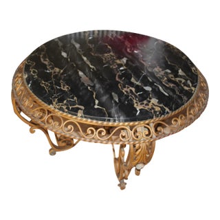 1960s Mid-Century Modern Coffee Table ,Iron & Black N Gold Italian Marble For Sale