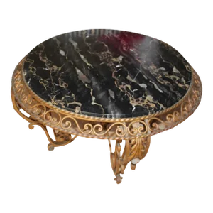 1960s Mid-Century Modern Coffee Table ,Iron & Black N Gold Italian Marble