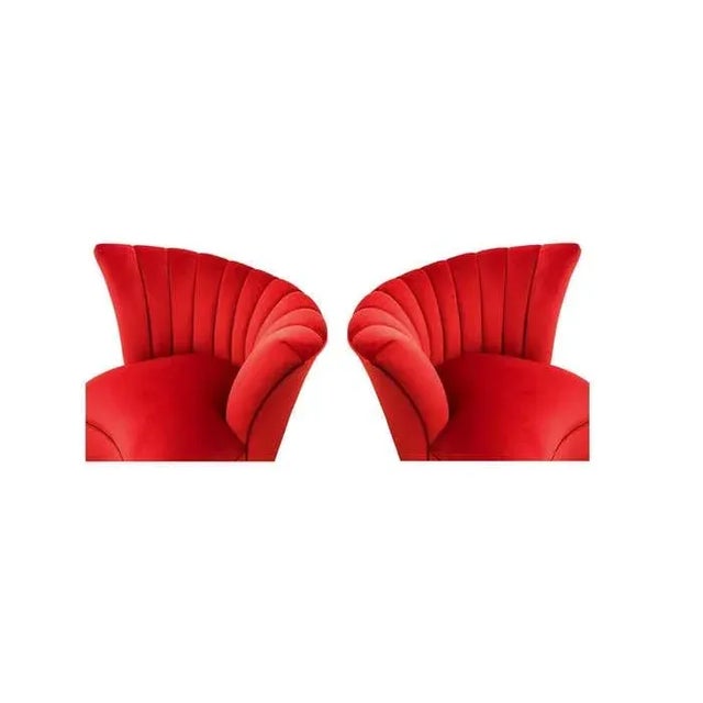Hollywood Regency Scalloped Asymmetrical Red Velvet Chairs - A Pair For Sale - Image 9 of 9