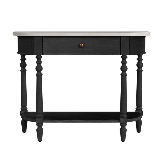 Spritely Home Accent Furniture Danielle 40 in. W Rectangular Marble and Wood 1 Drawer Console Table with Lower Open Shelf, Washed Black For Sale - Image 4 of 8
