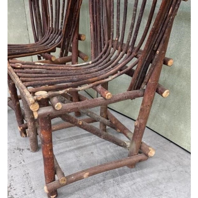 Rustic Pair of Adirondack Willow Twig Fan-Back Side Chairs Hollywood Set Decoration For Sale - Image 3 of 6