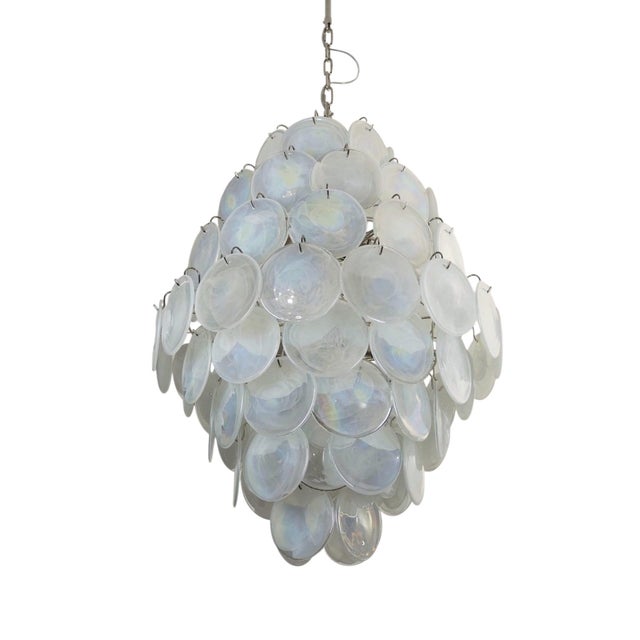 Contemporary Italian Iridescent Murano Glass Disc Chandelier from Justfurnituress For Sale - Image 3 of 17