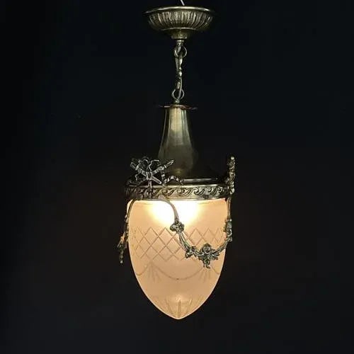 Art Nouveau Bronze Hanging Lamp in Teardrop Shape, 1900s For Sale - Image 6 of 8