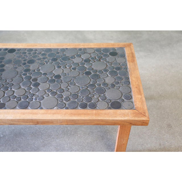 1960s 1960s Attributed to Jane and Gordon Martz Gray Coin Tile Teak Table Mid Century Modern For Sale - Image 5 of 10