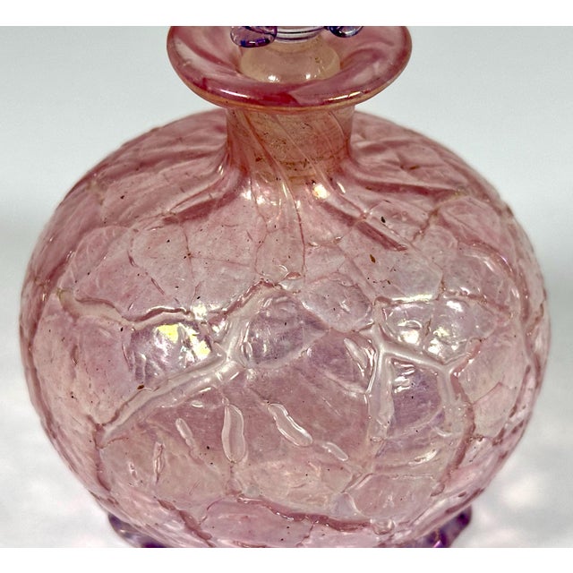 Art Nouveau Antique Iridescent Crackle Glass Perfume Bottle with Rigaree Stopper For Sale - Image 3 of 10