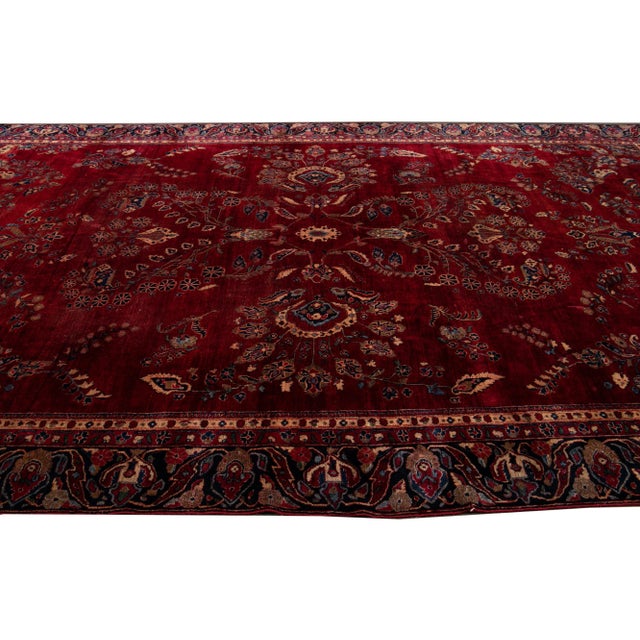 1920s 1920s Red Antique Persian Sarouk Wool Rug Handmade With Classic Floral Design For Sale - Image 5 of 8