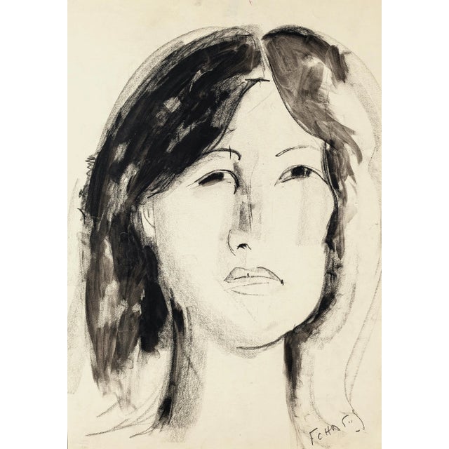 Portrait of Woman is an original drawing in Charcoal and china on paper by François Chapuis in the 1970s Sheet dimension:...