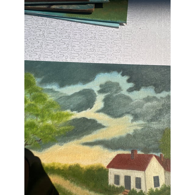 1990s 1990s Farmhouse and Barn Countryside Landscape Painting on Canvas For Sale - Image 5 of 9