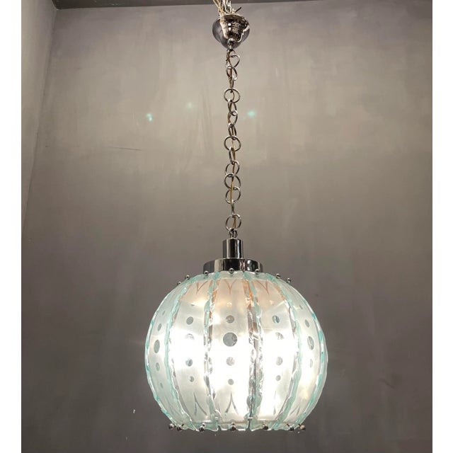 Mid-Century Modern Italian Cut Glass Pendant Lamp, 1960s For Sale - Image 3 of 12