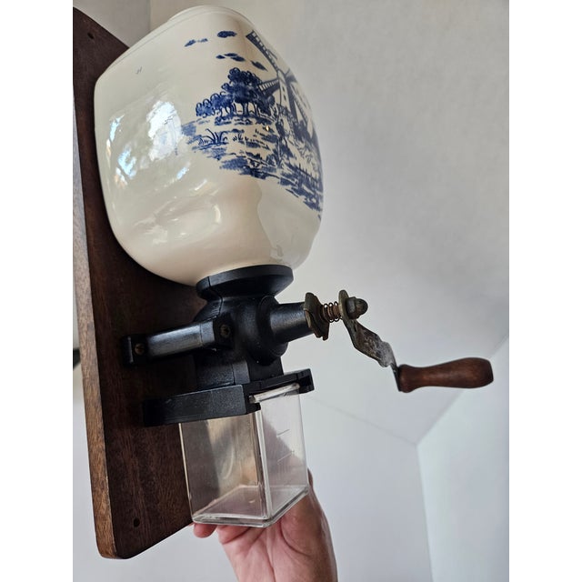 Ceramic Charming Vintage Wall Mounted Manual Delft Blue Coffee Grinder for Your Country Kitchen For Sale - Image 7 of 9