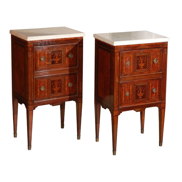 Petite Marble-Top Commodini - A Pair For Sale