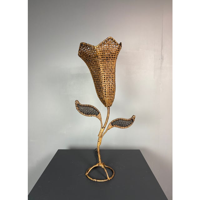 Large Mid-Century French Rattan Wicker Flower Tulip Table Lamp, 1960s For Sale - Image 10 of 16
