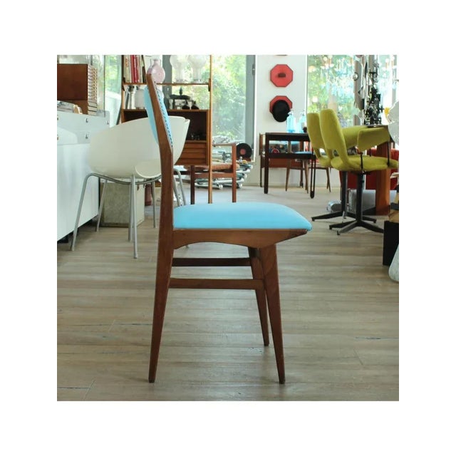 Wood Blue Skai Chairs, 1960, Set of 4 For Sale - Image 7 of 16