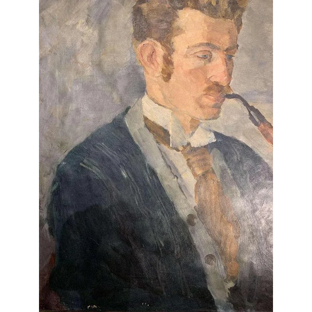 Swedish Artist, Man with a Pipe, Early 20th Century, Oil on Canvas For Sale - Image 5 of 9