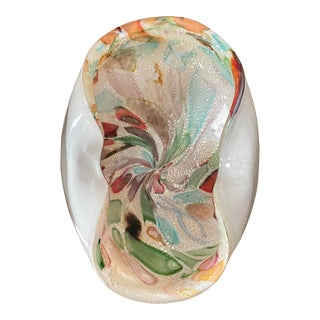Murano AVeM Vintage White Millefiori Silver Fleck Italian Art Glass Bowl For Sale