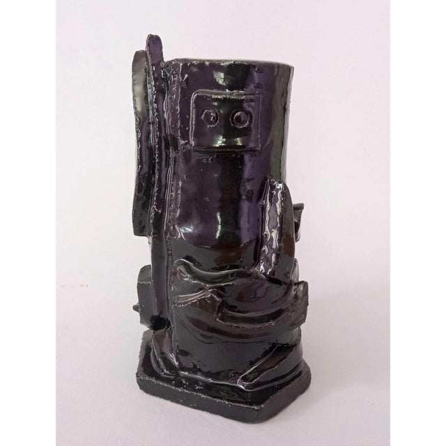 Contemporary Picasso Style Black Glazed Sculpture Vase For Sale - Image 6 of 8
